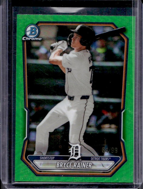 2026 Bowman Bryce Rainer Chrome Prospects Green Refractor #/99 Tigers