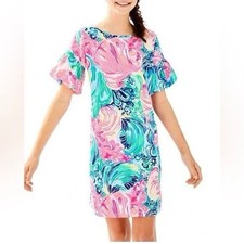 Lilly Pulitzer Mini Lindell Dress XL 12-14 Girls Puff Sleeve Beach Please NWOT