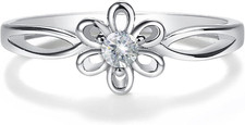 925 Sterling Silver Simulated Birthstone Baby Ring with Flower for Little Girls