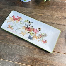 Pier One Park Avenue Puppies Christmas Serving Tray Platter 6x14 Fun Dog Lovers