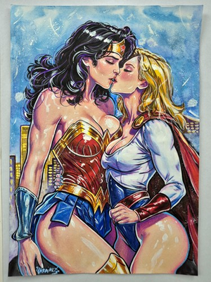 #ad Original Wonder Woman Power Girl Fan Painting A4 DC Comics Anime Art OOAK 2026 $249.00