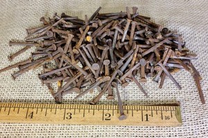 1” Old Square Nails 200 Real 1850’s Vintage Rusty Patina 5/32” Round Head Brads