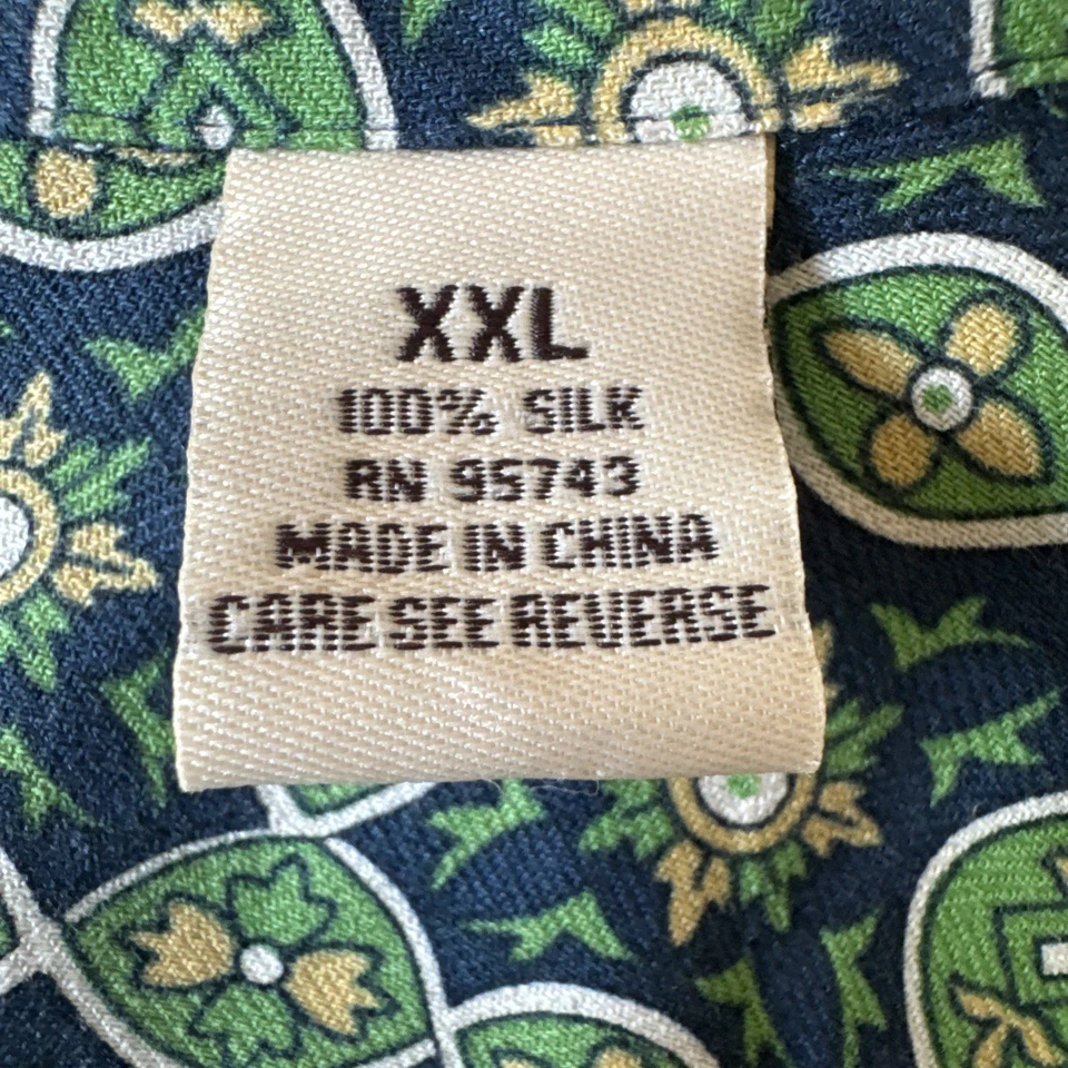 Camisa retro abotonada vintage de seda con estampado geométrico para hombre XXL manga corta verde Foto 4 de 4