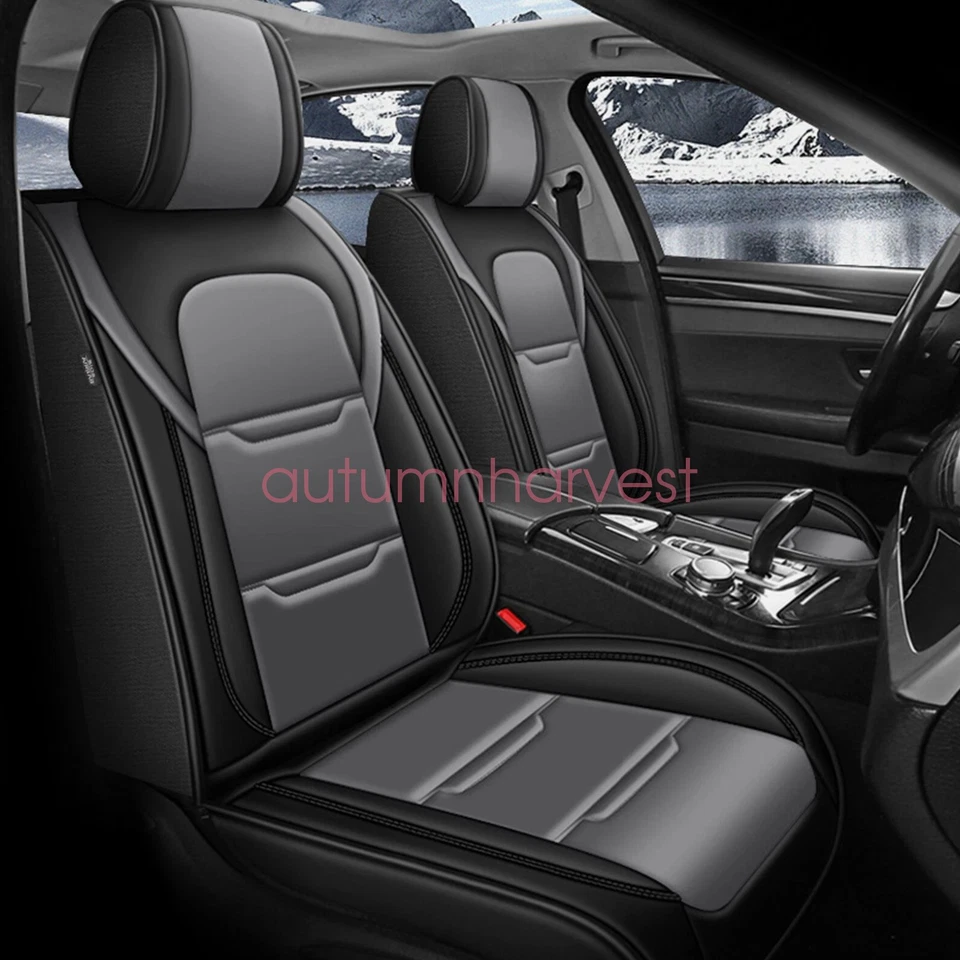 For Cadillac Car Seat Covers 5 Seats PU Front Rear Cushion Protector Gray&Black - Imagem 2 de 4