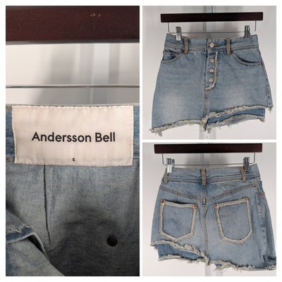 Andersson Bell Deconstructed Skirt Shorts S 26'' Inside Out Denim Mini Skort Fray