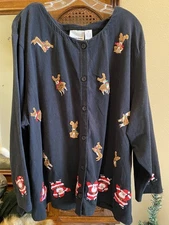 MICHAEL SIMON 3x BLACK CARDIGAN SWEATER SANTAS REINDEER similar quacker factory