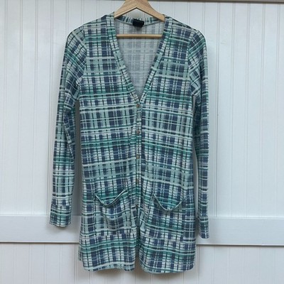 Agnes Dora Cardigan Coastal Teacher Beachy Comfy Plaid Long Sleeve Pockets XS