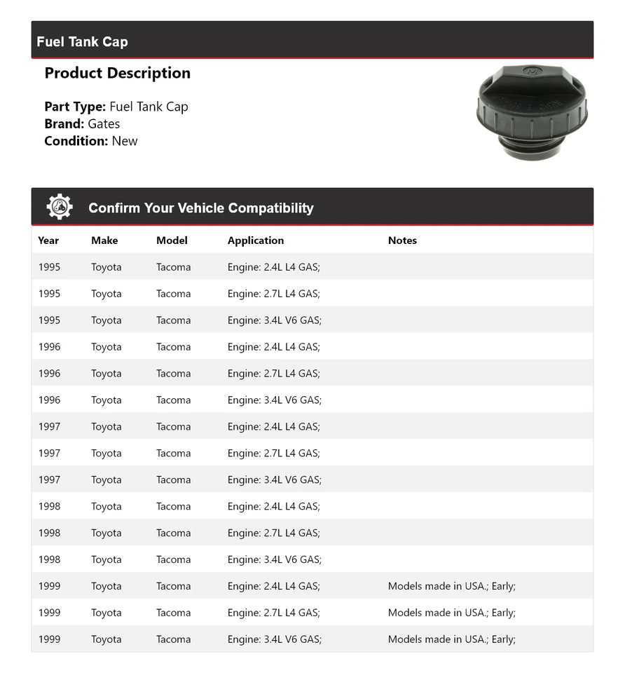Puertas tapa tanque combustible Toyota Tacoma 1995-1999 1996 1997 1998 Foto 2 de 4