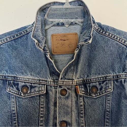 Vintage Levi’s Kids 7 7X Trucker Jacket Blue Denim Jean Orange Tab MADE IN USA - Picture 7 of 13