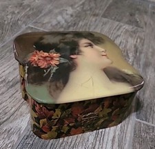 ANTIQUE VICTORIAN BOX FOR JEWELRY POWDER MIRROR COMB ETC. SILK FRAGONARD-STYLE 