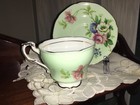 Paragon China Cup & Saucer pale green Multi floral bone England Double Warrant — photo 3