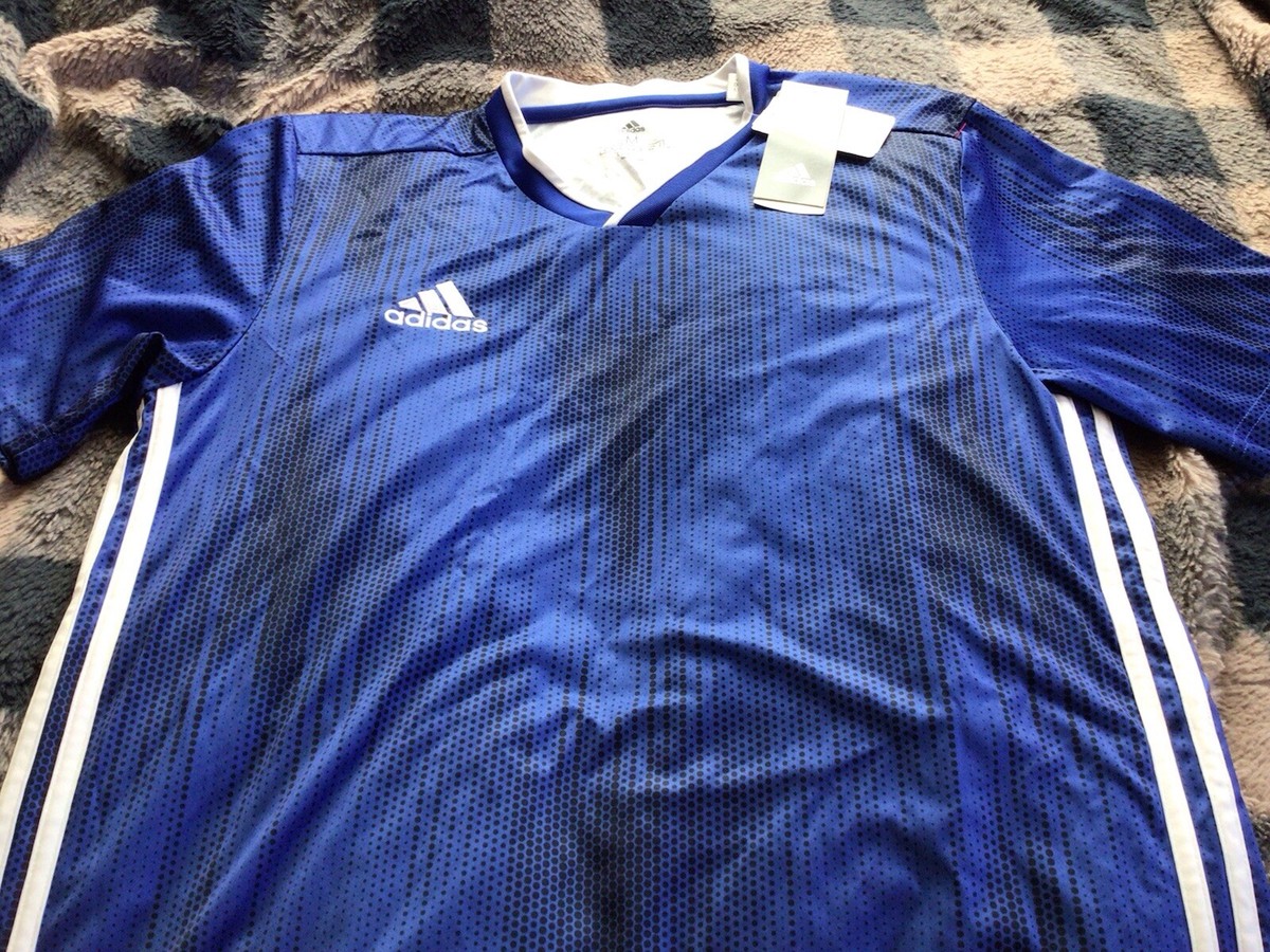 Mens Adidas Climalite Soccer/Football Blue/White V Neck Jersey