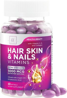 Hair, Skin & Nails Vitamins for Women - Biotin 5000mcg to Support Hair Growth