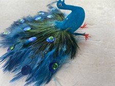 Vintage Blue Peacock Christmas Ornament Felt Feathers Bird Blue Hong Kong