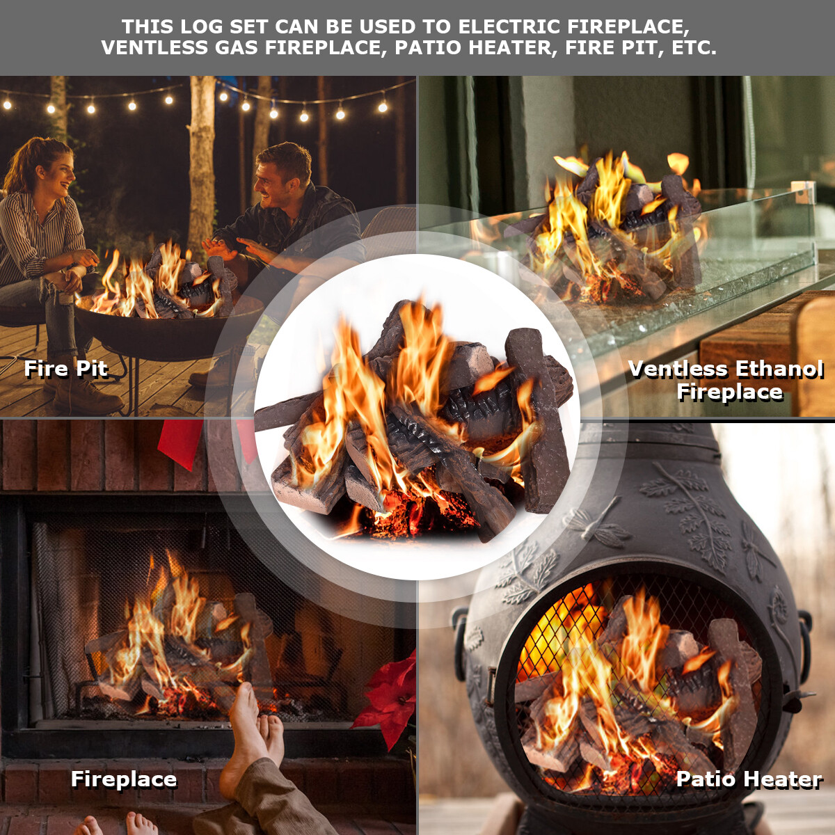 10Pieces Ceramic Wood Logs Gas Fireplace Imitation Wood Propane Firepit Logs  | eBay