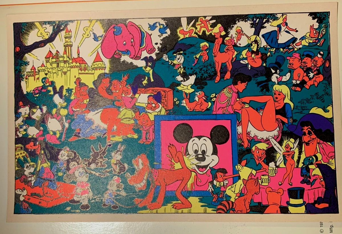 DISNEY AFTER DARK VINTAGE 1969 BLACKLIGHT HEADSHOP POSTCARD By