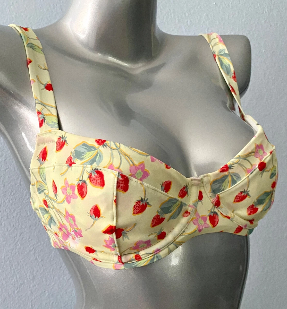 Victorias Secret Yellow Strawberry Wicked Underwire Sling Swim Bikini Top  38D