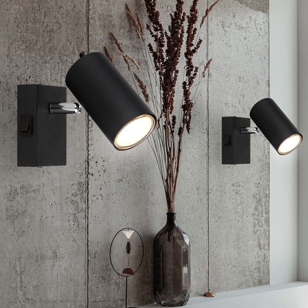 Wandleuchte Wandstrahler Wandspot Schwenkbar Metall Schwarz Chrom GU10 2Er Set-image