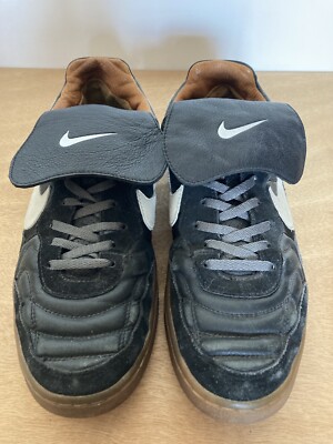 VINTAGE NIKE TIEMPO PREMIER 94 BLACK LEATHER SOCCER TURF SNEAKERS