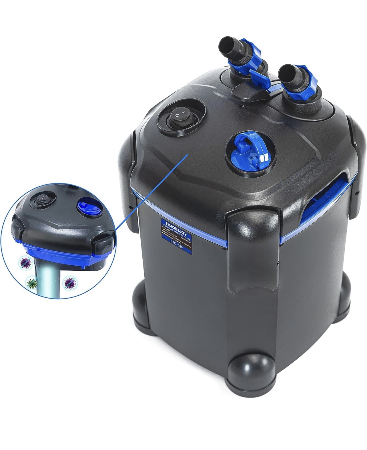 AMOSIJOY 172GPH Canister Filter, Ultra-Quiet External Aquarium Filter