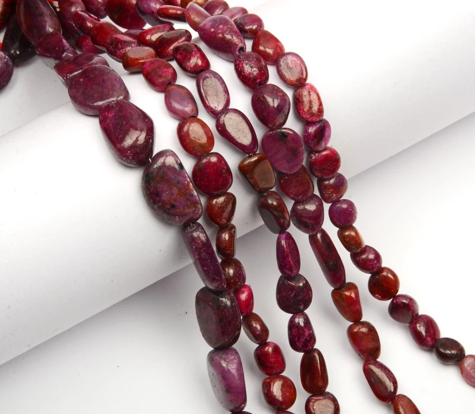 Natural Ruby Beads 8 Inch Strand 4x5-5x7 MM Gemstone Beads Smooth Nugget Shape - Image 3 of 4