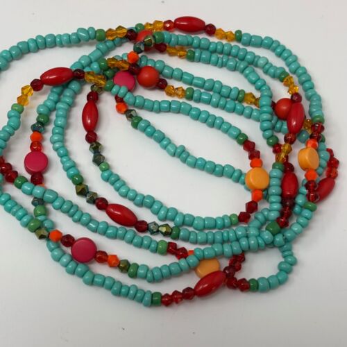 Set of Four Long Beaded Necklace Strands Turquoise Pink Red Orange Glass Plastic - Picture 7 of 7