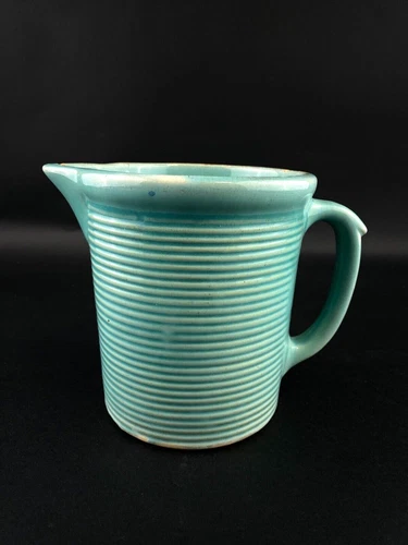 Vintage Weller Pottery Sea Foam Green Pitcher Mug Cup Ceramic Ribbed 5.5" Size