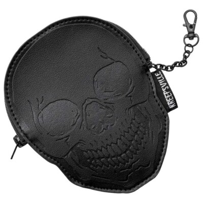 Kreepsville 666 Skull Zip Pouch ID Cards Coin Wallet Chain Clip Vegan Leather