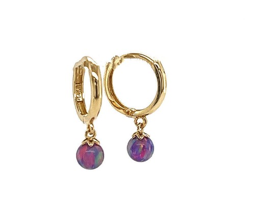 14k Yellow / White Gold Opal Huggie Dangle Earrings - Picture 6 of 24