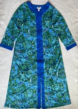 New Collections ETC Zipper Lounge Patio Pockets Blue Green Floral House Dress M