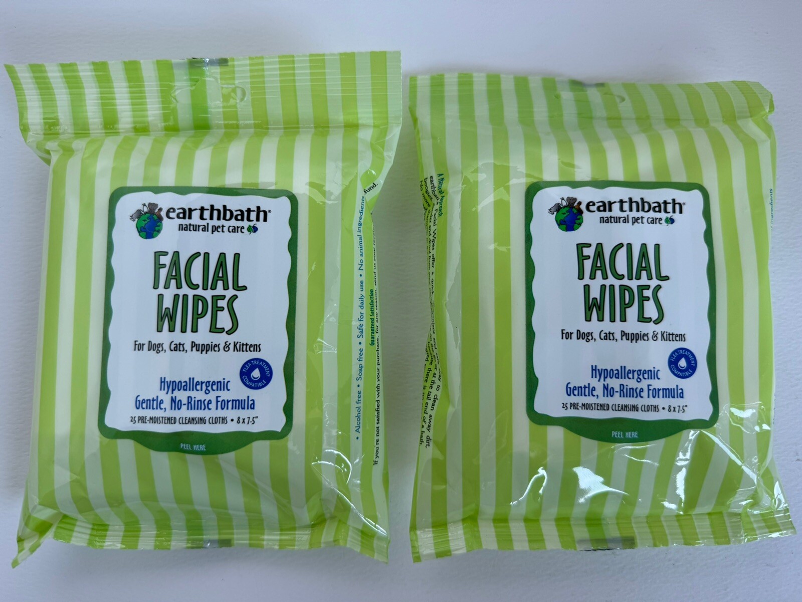 2 X EARTHBATH Facial Wipes Hypo Allergenic 25 Counts Each Pack