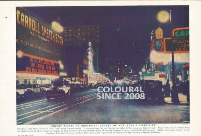 BRIGHT LIGHTS OF BROADWAY NEW YORK NIGHT LIFE c 1950 FUNKY ILLUSTRATION PRINT