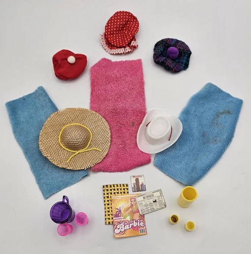 Vintage Barbie Doll Accessories ~ Cardboard Pieces, Towels, Hats & Drink ware