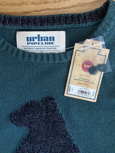 NWT URBAN PIPELINE Dk Green Cotton Blend Sweater Bear L - Bild 4 von 6