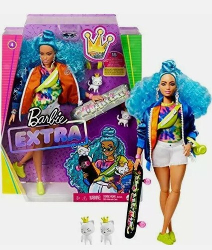 Barbie Extra Doll #4 Curvy Zippered Bomber Jacket Cat Skateboard New Box - Picture 2 of 4