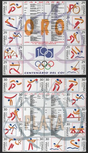 Spanien: 1994; Scott 2797 10er Block + Etiketten + 2822 14er Block + Etiketten MNH EBES128