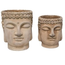 Zen Buddha Head Planters - Stone Finish, Durable Ceramic for Garden Decor