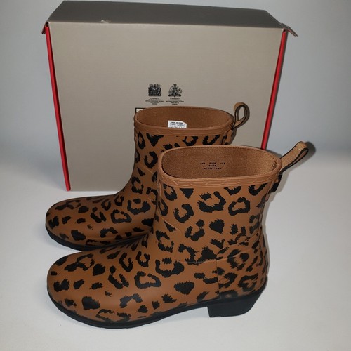 Hunter Boots Womens 8 EU39 Short Ankle Rain Wellie Animal Print Leopard NEW - Picture 17 of 23