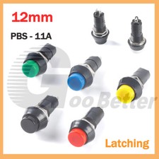 12mm Round Push Button Switch Latching On Off Black Red White Green Blue Yellow