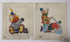 Lot of 2 Creepy Clown Hand-Painted Needlepoint Canvas by EBS About 8" x 10"