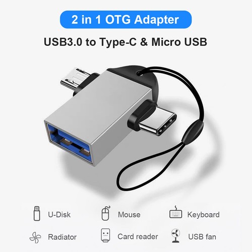 Adaptador convertidor de cable 2 en 1 micro USB macho a USB3.0 hembra OTG (plateado) - Imagen 5 de 9