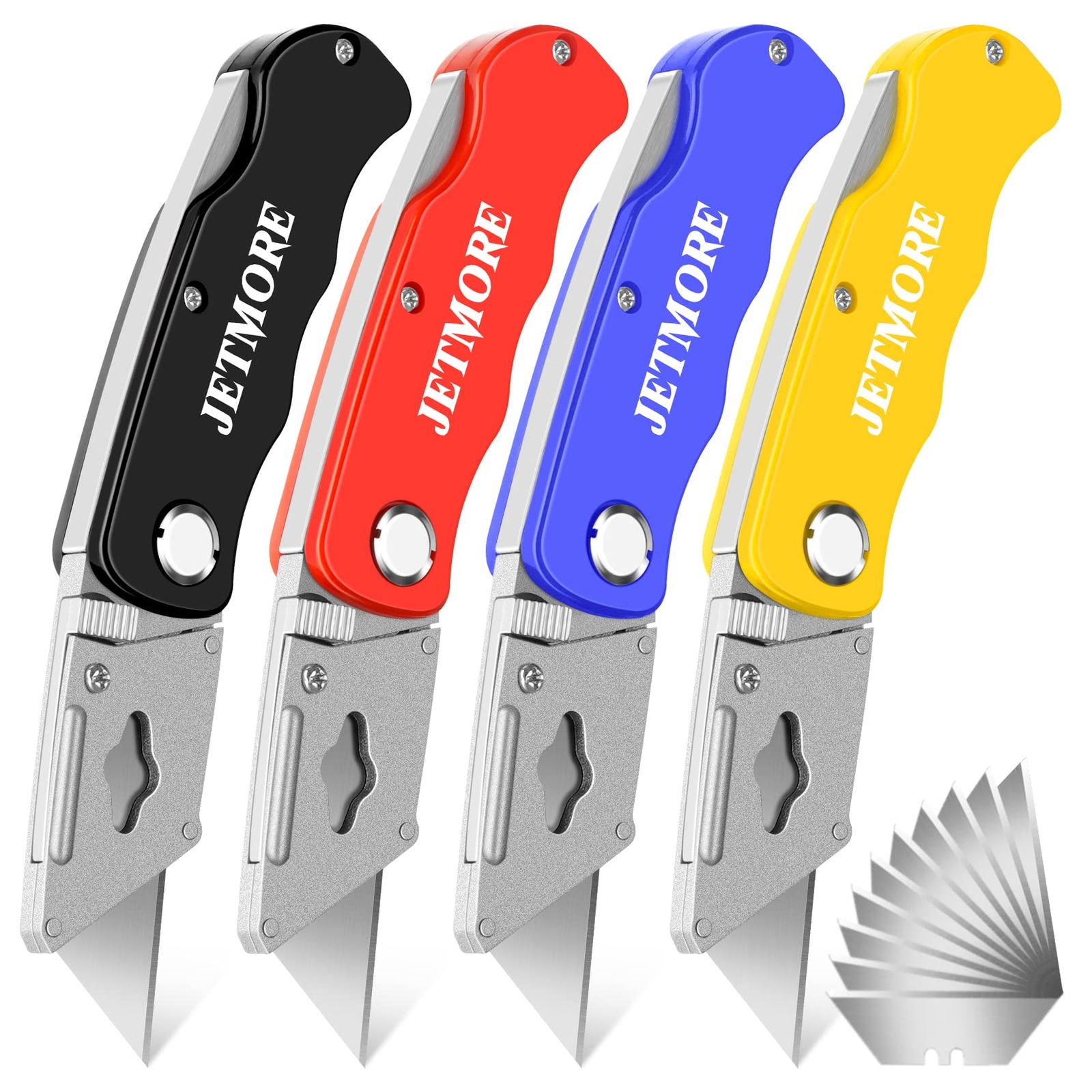 4-Pack Folding Utility Knife Set with 10 Extra Blades for Home Office & DIY