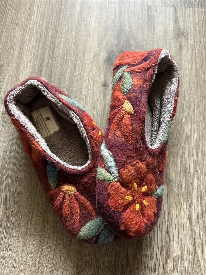 Zapatillas The Bag Laddies Of Sequim Lana Hechas a Mano Floral Acogedoras Talla 5/6 Foto 2 de 4