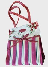 Longaberger Holiday Fabric Gift Bag Holiday Botanical Stripe Design