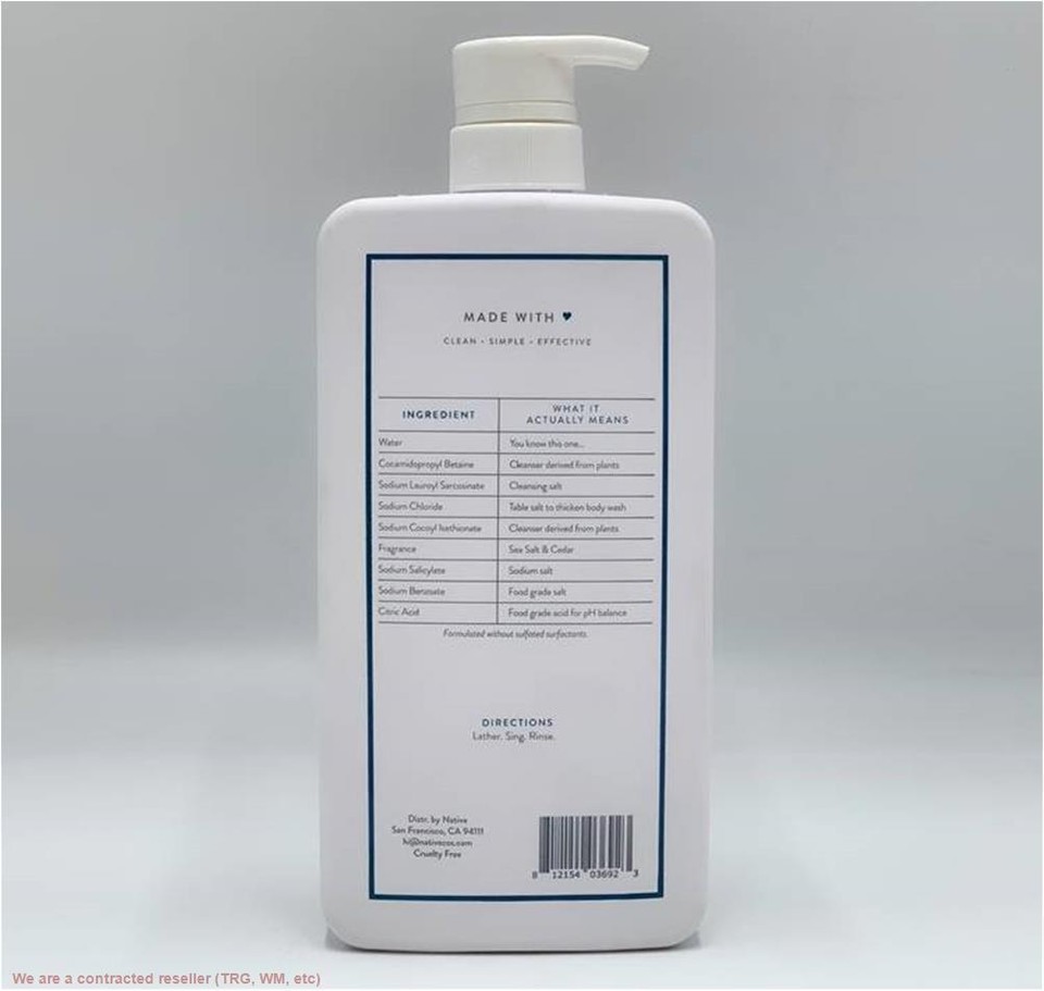 Native Body Wash with Pump Sea Salt & Cedar Sulfate Free 36 fl oz