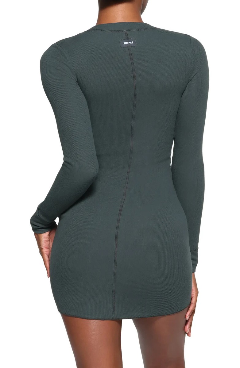 Skims Cotton Rib Henley Dress in Spruce, Size XXS | eBay