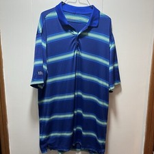 Men  s Nike Golf Dri-Fit Blue Striped Short Sleeve Polo Shirt Mens Size Large