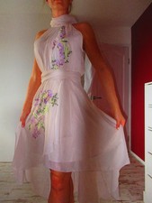 ASOS DESIGN Halterneck embroided floral dress in mauve