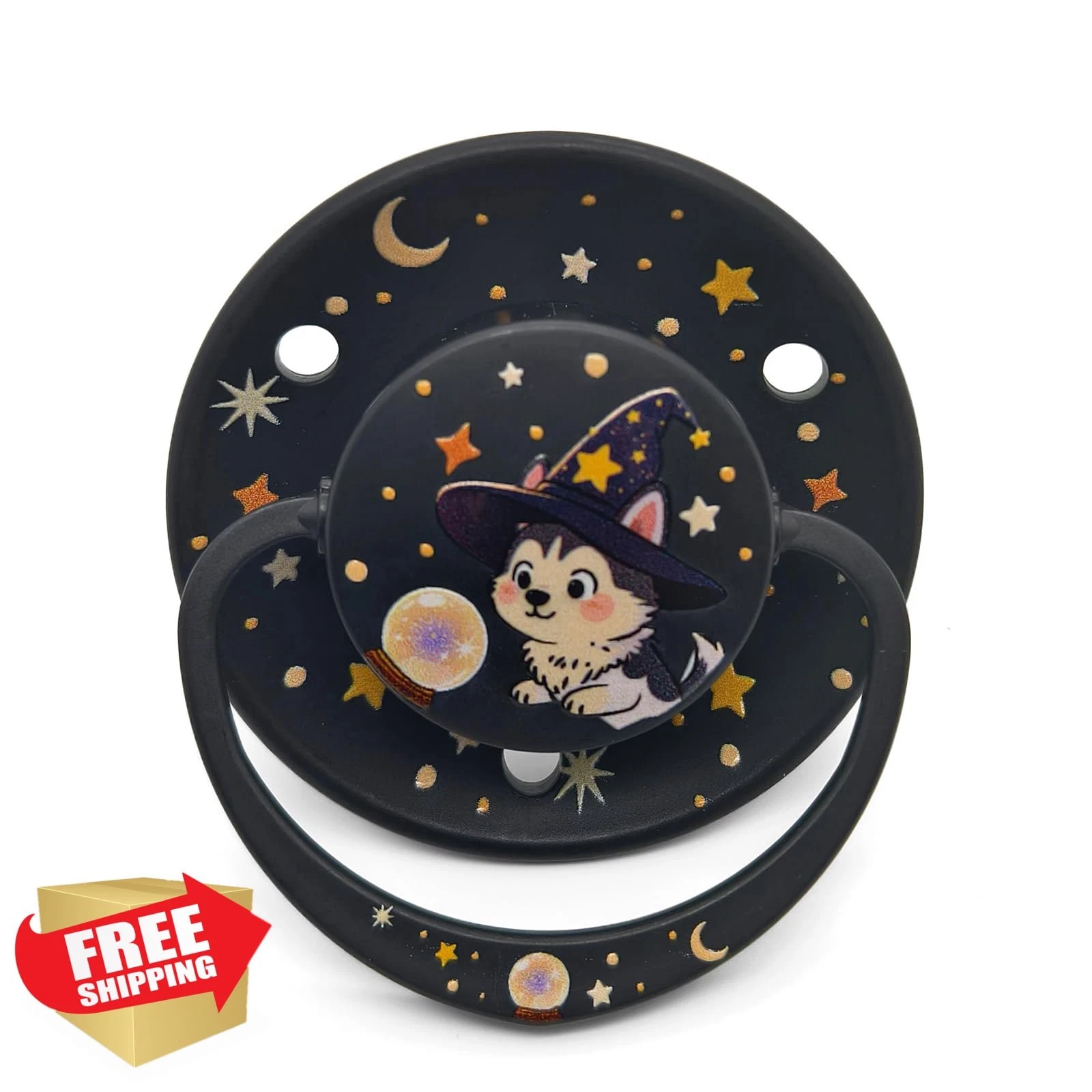 ScribbleHourglass Pacifier Husky Puppy Black-025