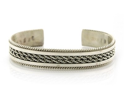 Navajo Cuff Bracelet Sterling Silver Signed Tahe Vintage Handmade
